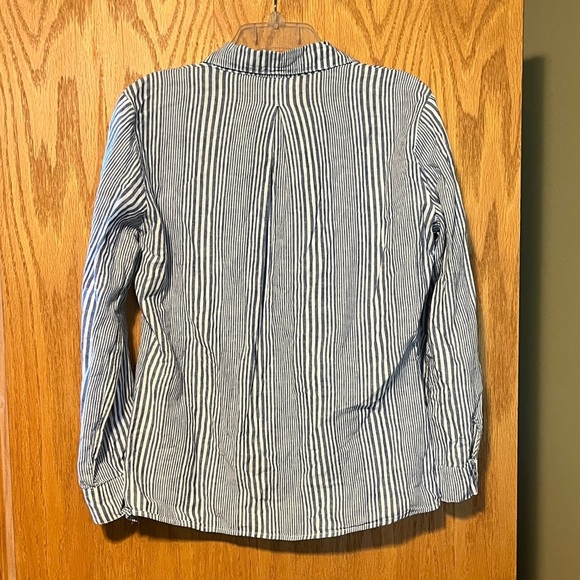 Just Living Navy and White Striped Women's Button Down Shirt - Picture 11 of 12
